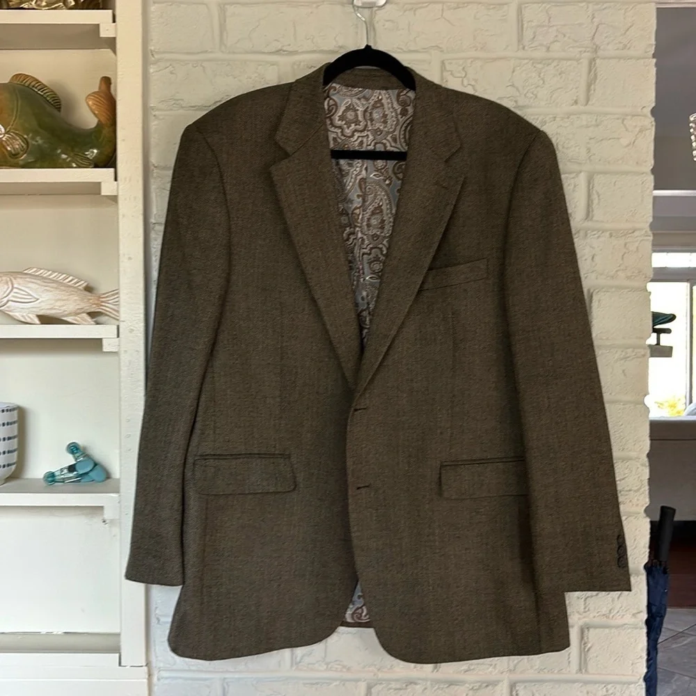 Alan Flusser Herringbone Wool Cashmere Blend Sport Coat 44R
